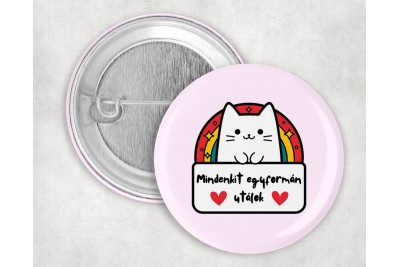 Mindenkit egyformán utálok macskás kitűző – 44 mm, cuki rajz, pastell háttér