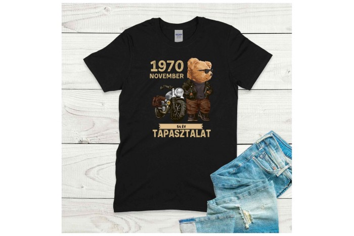 vagány motoros macis szülinapi póló férfiaknak – személyre szabható és humoros 2