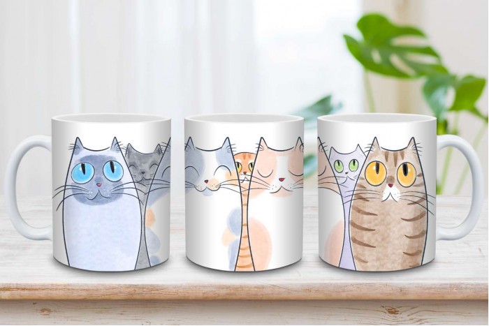 vidám macskabanda illusztrált bögre 2