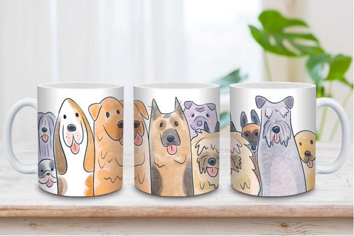 kutyás illusztrált panoráma bögre, 330 ml 2