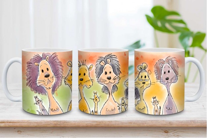 oroszlános bögre illusztrált oroszlánokkal, 330 ml 2