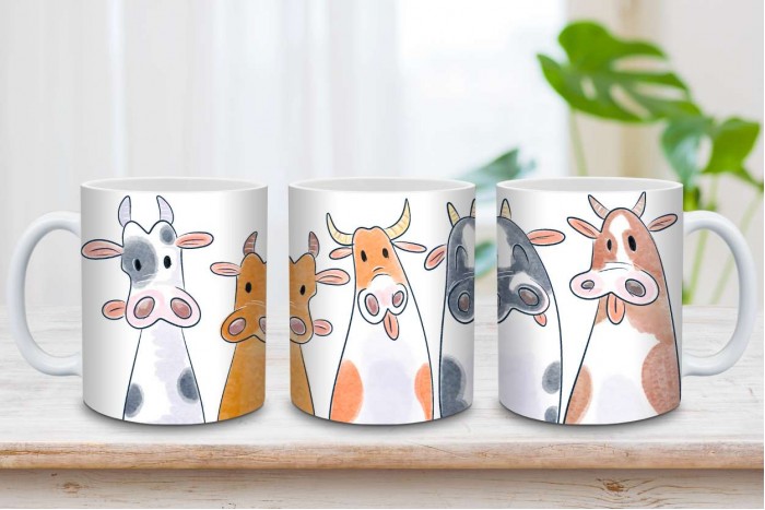 tehenes bögre illusztrált bocikkal és tehenekkel, 330 ml 2