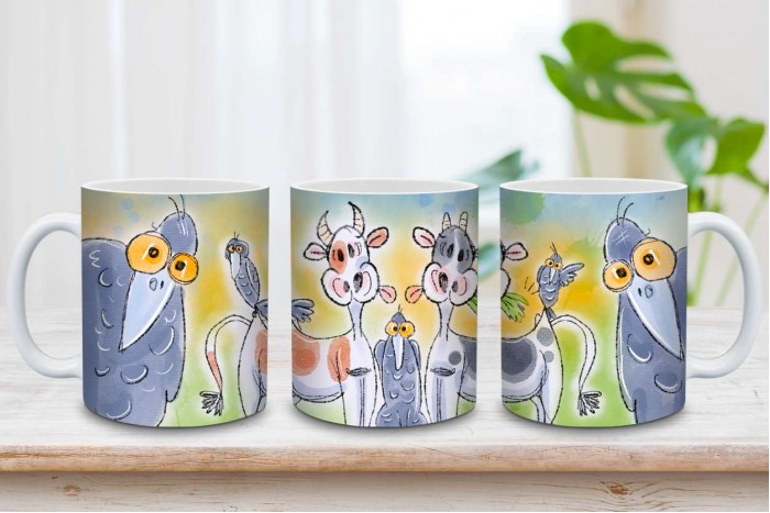 varjas bögre illusztrált bocikkal és madarakkal, 330 ml 2