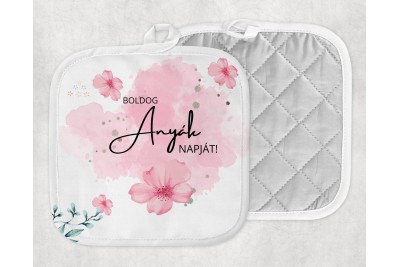 Virágos, boldog anyák napját feliratú edényfogó – 15 x 15 cm