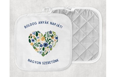 Boldog anyák napját - virágos szív mintás edényfogó – 15 x 15 cm
