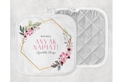 Személyre szabható "Boldog anyák napját, Szeretlek Anyu"  feliratú edényfogó – 15 x 15 cm