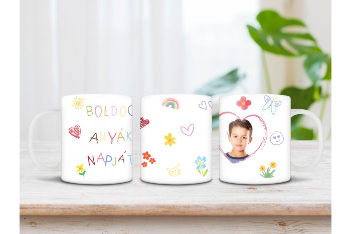 anyák napi gyerekrajzos, fényképes bögre 2