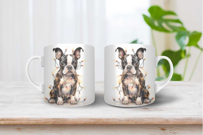 boston terrier mintás karácsonyi bögre 2