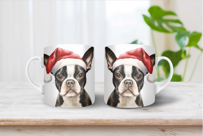 boston terrier mintás karácsonyi bögre 2