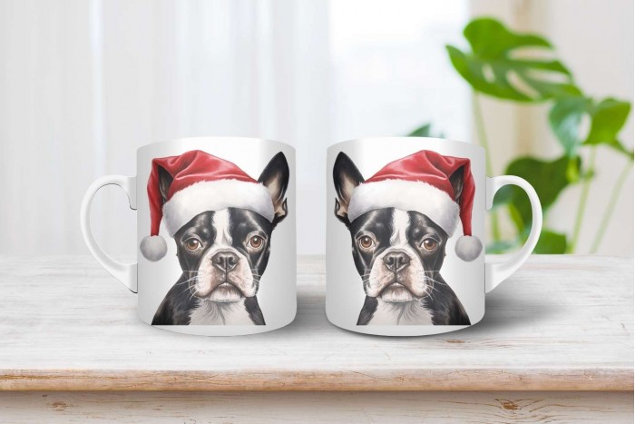 boston terrier mintás karácsonyi bögre 2