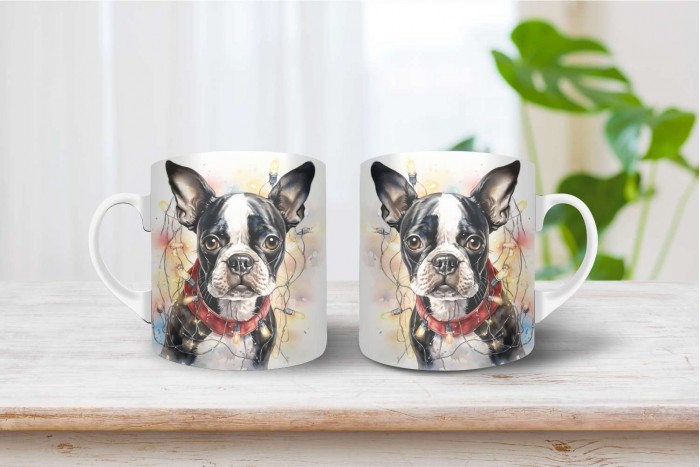 boston terrier mintás karácsonyi bögre 2
