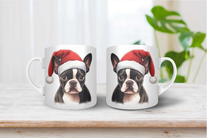 boston terrier mintás karácsonyi bögre 2