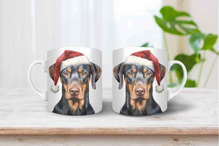 doberman mintás karácsonyi bögre 2