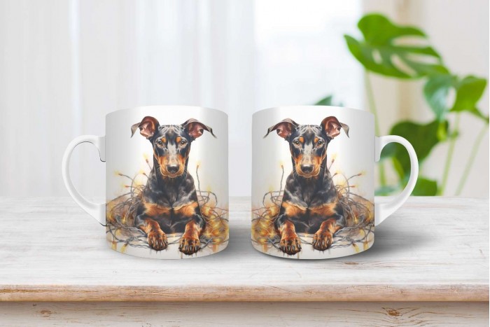 doberman mintás karácsonyi bögre 2