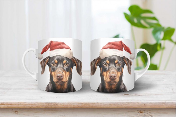 doberman mintás karácsonyi bögre 2