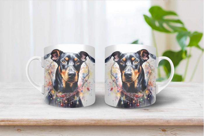 doberman mintás karácsonyi bögre 2