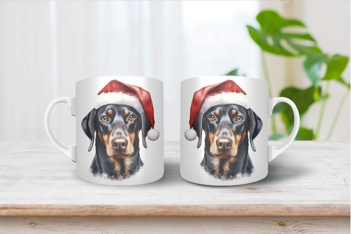 doberman mintás karácsonyi bögre 2