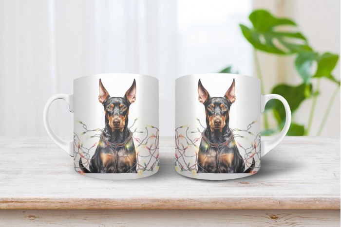 doberman mintás karácsonyi bögre 2