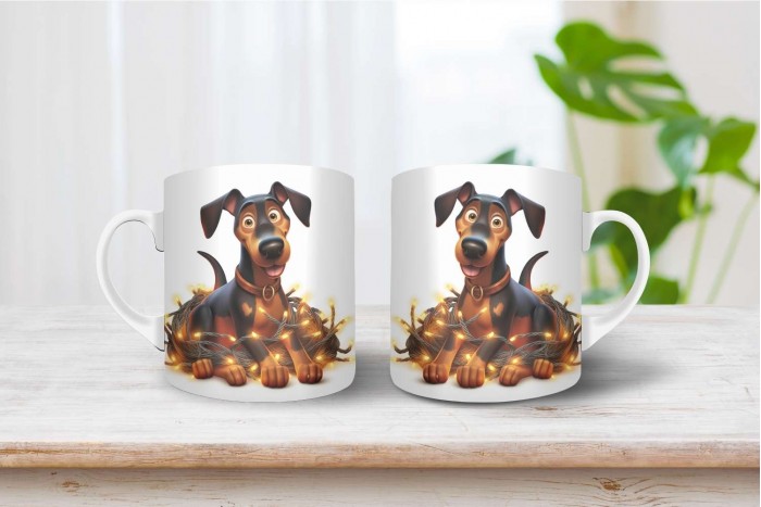 doberman mintás karácsonyi bögre 2