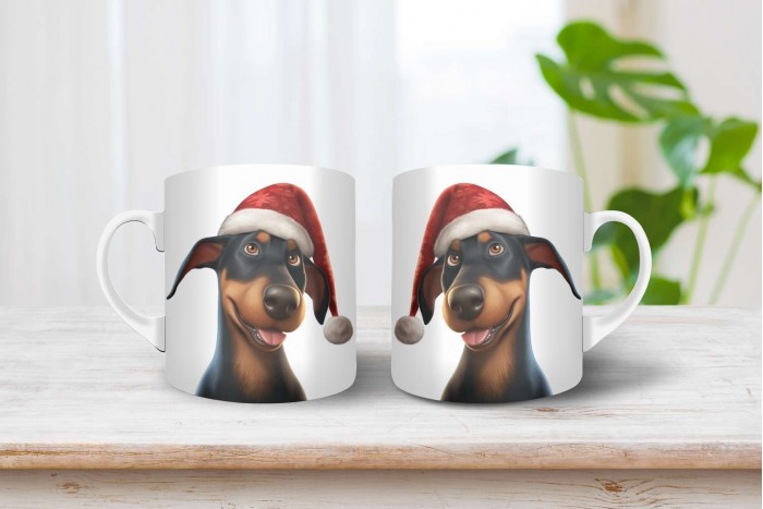 doberman mintás karácsonyi bögre 2
