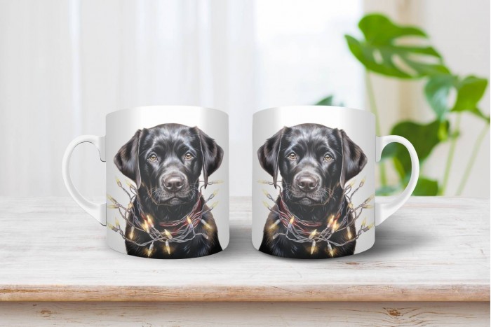 fekete labrador mintás karácsonyi bögre 2