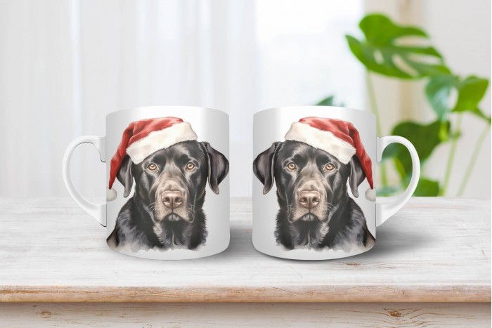 fekete labrador mintás karácsonyi bögre 2