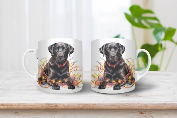 fekete labrador mintás karácsonyi bögre 2