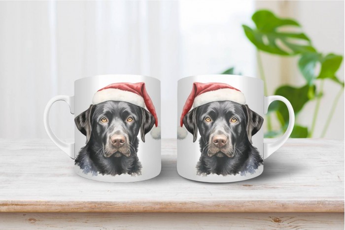 fekete labrador mintás karácsonyi bögre 2