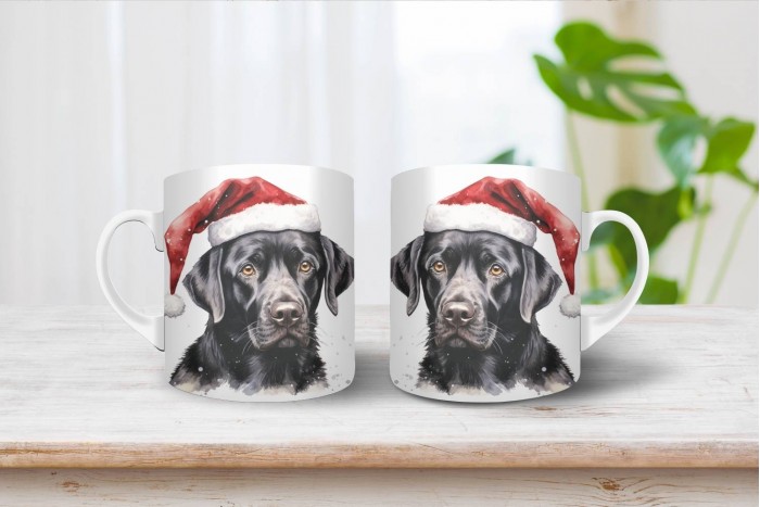 fekete labrador mintás karácsonyi bögre 2