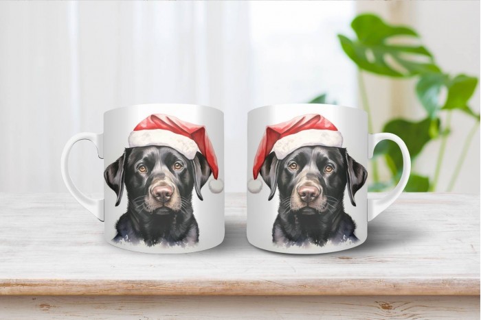 fekete labrador mintás karácsonyi bögre 2