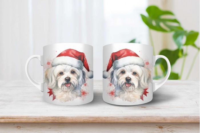 máltai selyemkutya mintás karácsonyi bögre 2