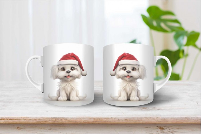 máltai selyemkutya mintás karácsonyi bögre 2