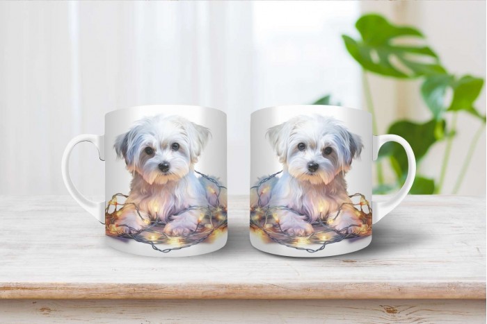 máltai selyemkutya mintás karácsonyi bögre 2