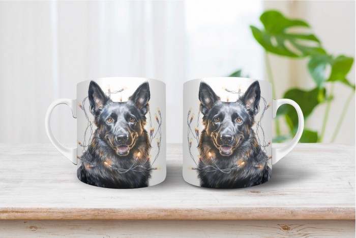 ordas színű németjuhász mintás karácsonyi bögre 2