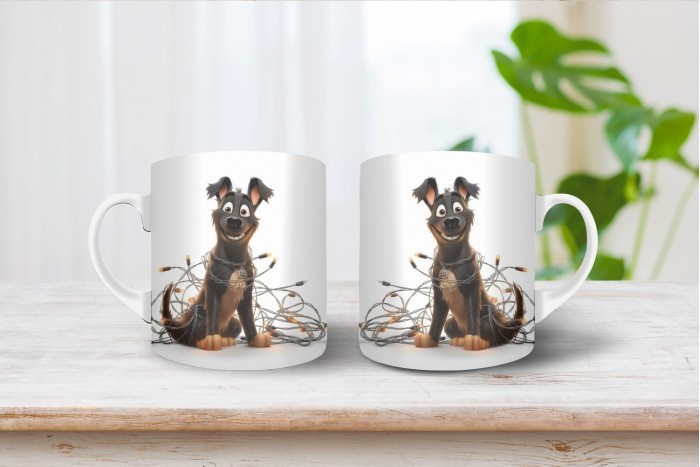 ordas színű németjuhász mintás karácsonyi bögre 2