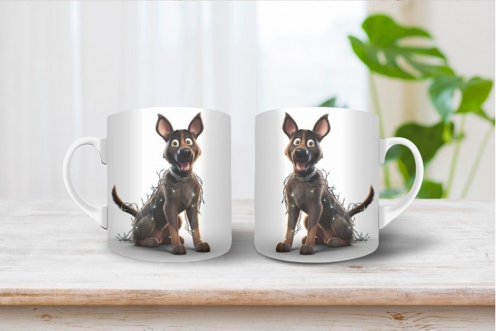 ordas színű németjuhász mintás karácsonyi bögre 2