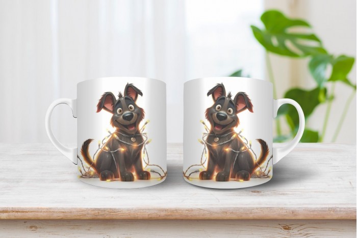 ordas színű németjuhász mintás karácsonyi bögre 2