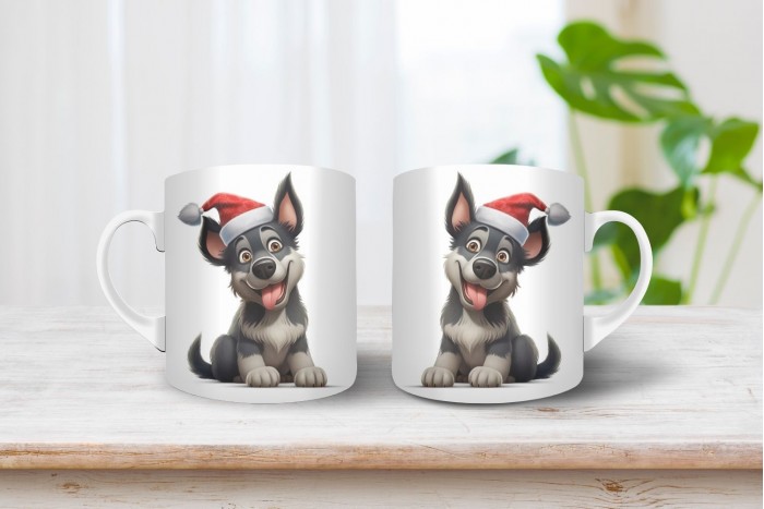 ordas színű németjuhász mintás karácsonyi bögre 2