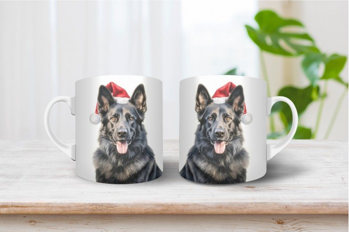 ordas színű németjuhász mintás karácsonyi bögre 2