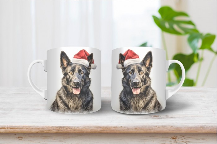 ordas színű németjuhász mintás karácsonyi bögre 2