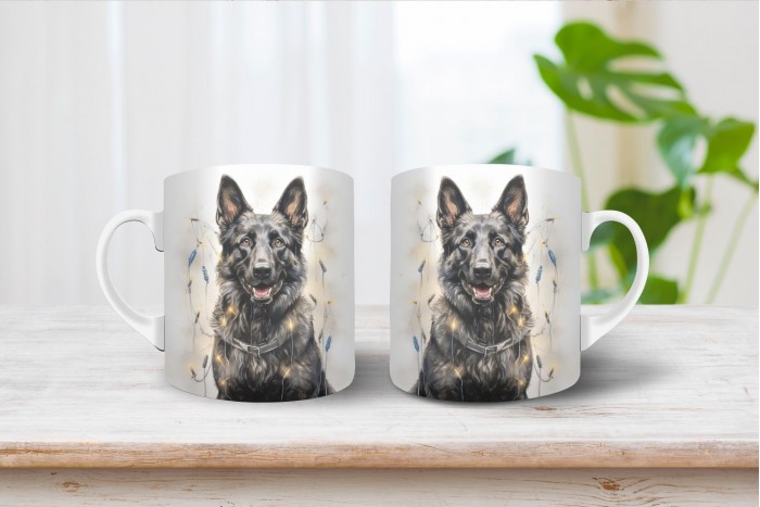 ordas színű németjuhász mintás karácsonyi bögre 2