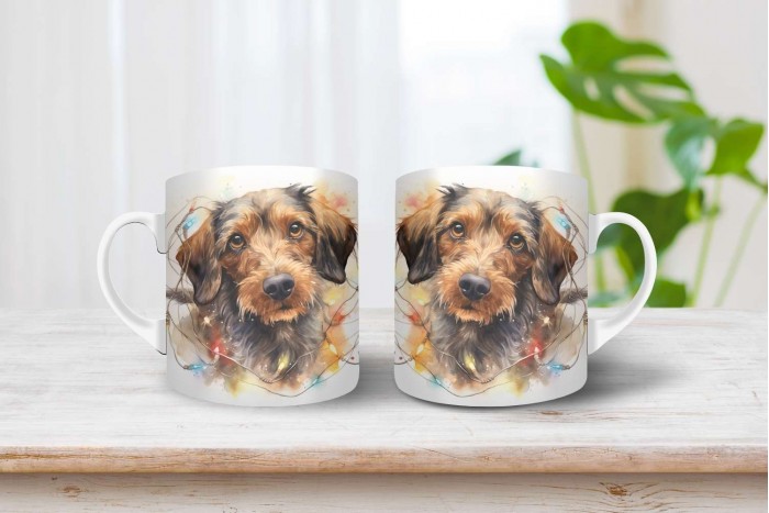 szálkás szőrű tacskó mintás karácsonyi bögre 2