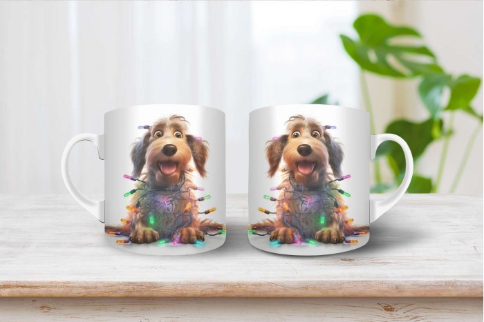 szálkás szőrű tacskó mintás karácsonyi bögre 2