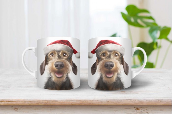 szálkás szőrű tacskó mintás karácsonyi bögre 2