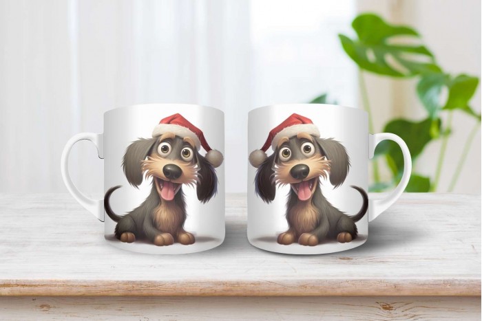 szálkás szőrű tacskó mintás karácsonyi bögre 2