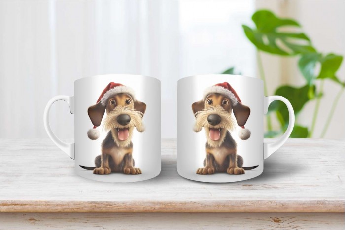 szálkás szőrű tacskó mintás karácsonyi bögre 2