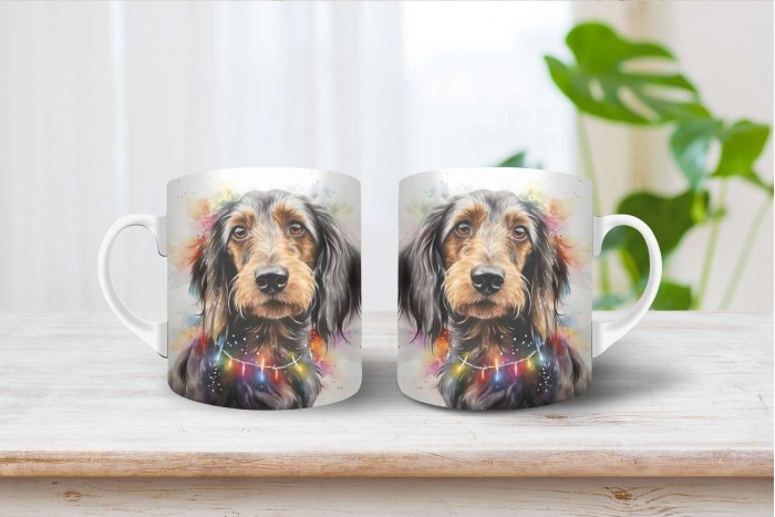 szálkás szőrű tacskó mintás karácsonyi bögre 2