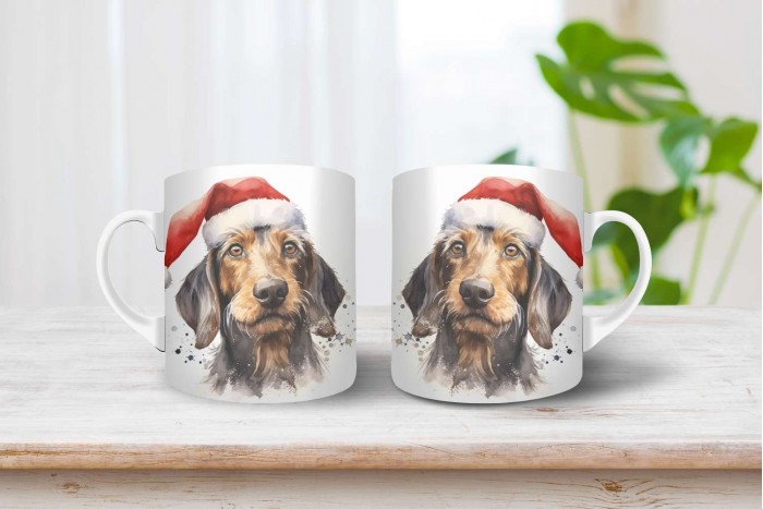 szálkás szőrű tacskó mintás karácsonyi bögre 2