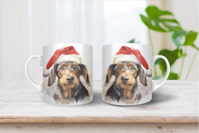 szálkás szőrű tacskó mintás karácsonyi bögre 2