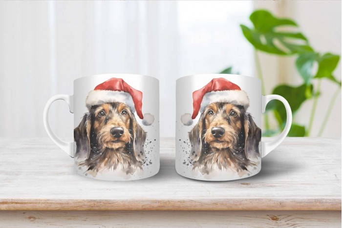 szálkás szőrű tacskó mintás karácsonyi bögre 2